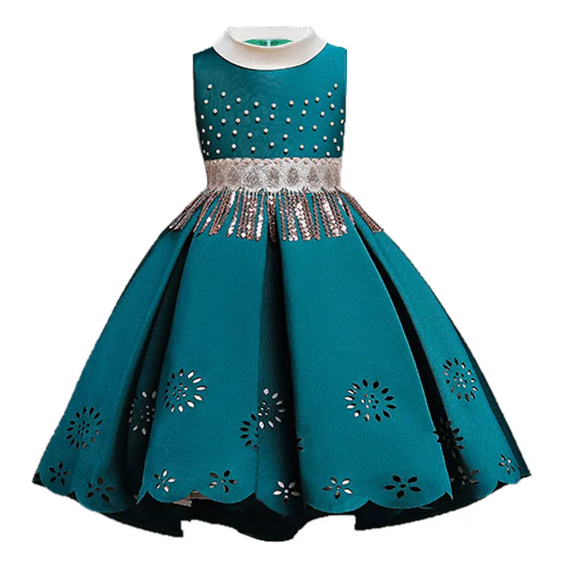 Рождественское платье для девочек; Детские платья для девочек с вышивкой бисером; элегантное праздничное платье принцессы для свадьбы; одежда для детей; vestidos - Цвет: Green