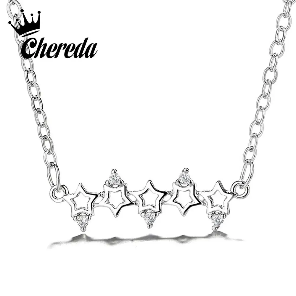 Цепочка Chereda с пятиконечными звездами женская нежная подвеска кристаллами не