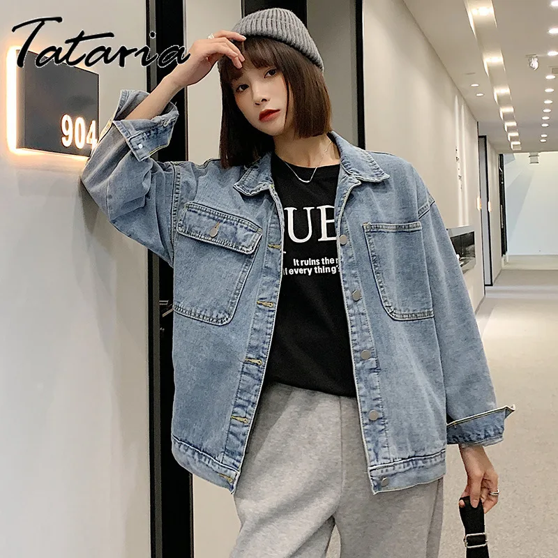 Jeans Jacket Coats Oversized Outerwear Windbreaker Boyfriend Vintage Plus-Size Female