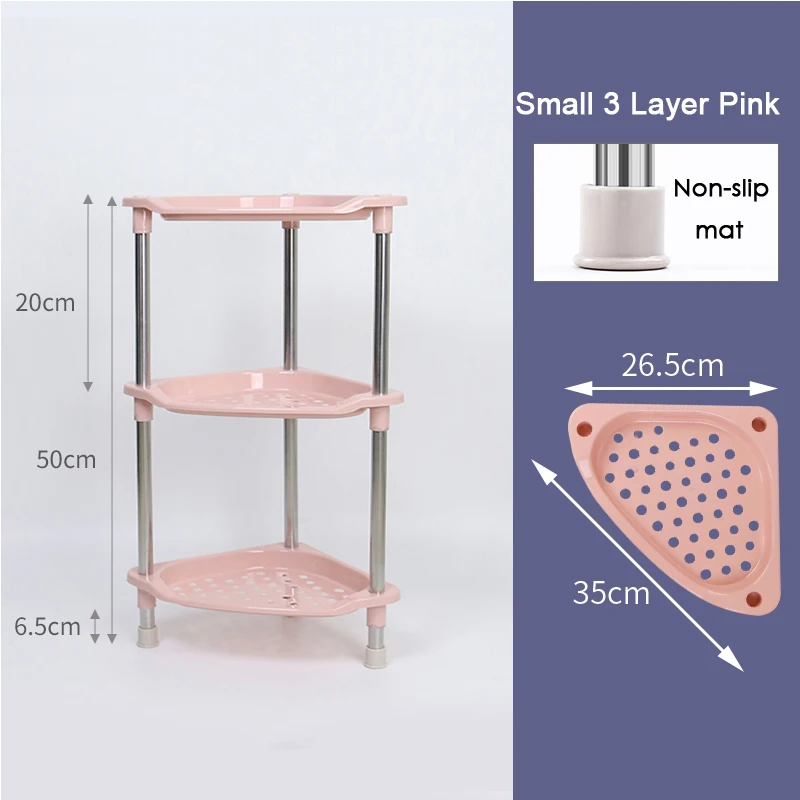 Small3layer Pink 20H Органайзер для ванной комнаты, косметический стеллаж для хранения туалетных принадлежностей, полки для полотенец, кухонные принадлежности, стеллажи из нержавеющей стали - Цвет: Small3layer Pink 20H