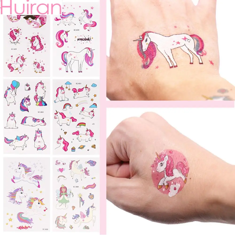 Одноразовые вечерние тату наклейки Huiran Unicorn для детского дня рождения украшения
