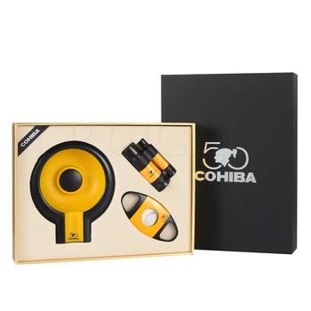 

COHIBA Ashtray Metal Cigar Cutter Portable Stainless Steel Butane Torch Cigar Lighter Luxury Travel Cigar Ashtray Cutter Lighter