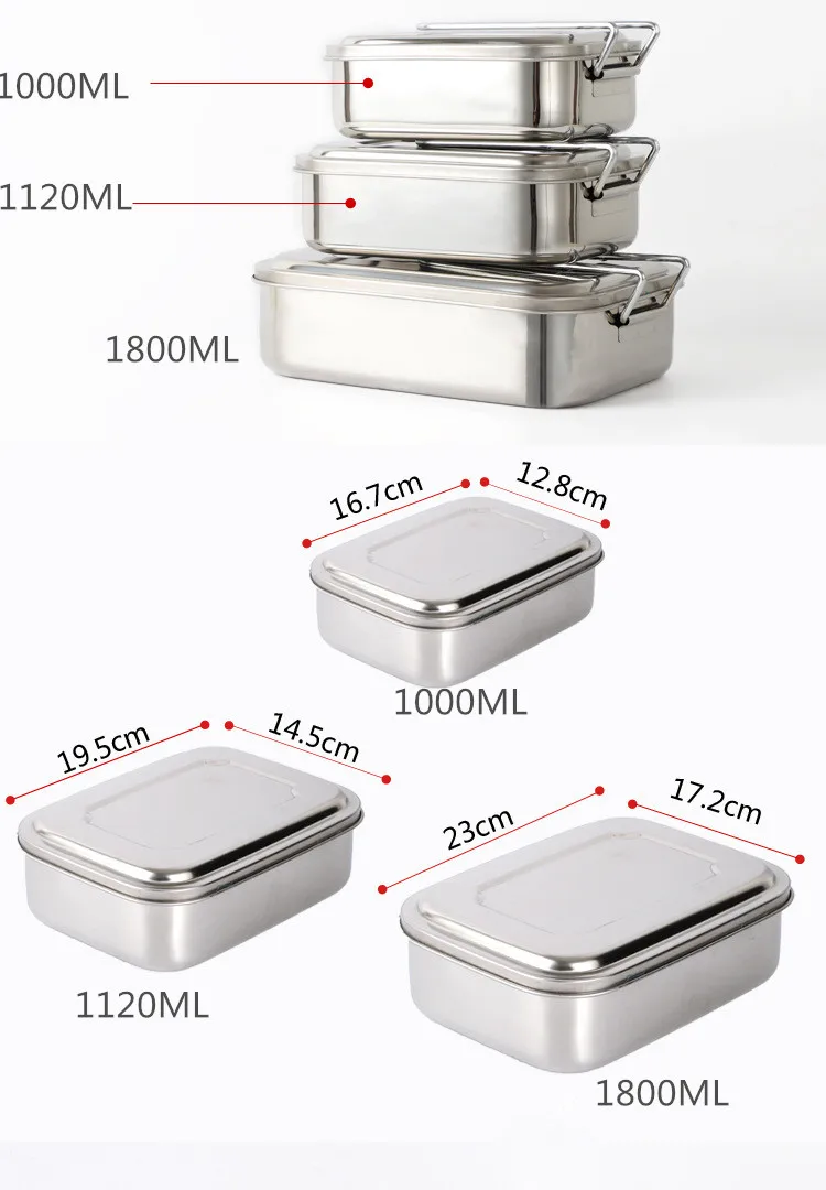 Контейнер для ланча Bento из нержавеющей стали с 3 отделениями, металлический Ланч-бокс для детей или взрослых без BPA