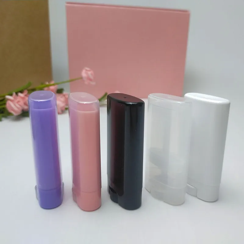 

Wholesale 15g Portable Deodorant Containers Clear/White/Purple/Pink/Black Lipstick Lip Tube Plastic Empty DIY Oval Lip Balm Tube