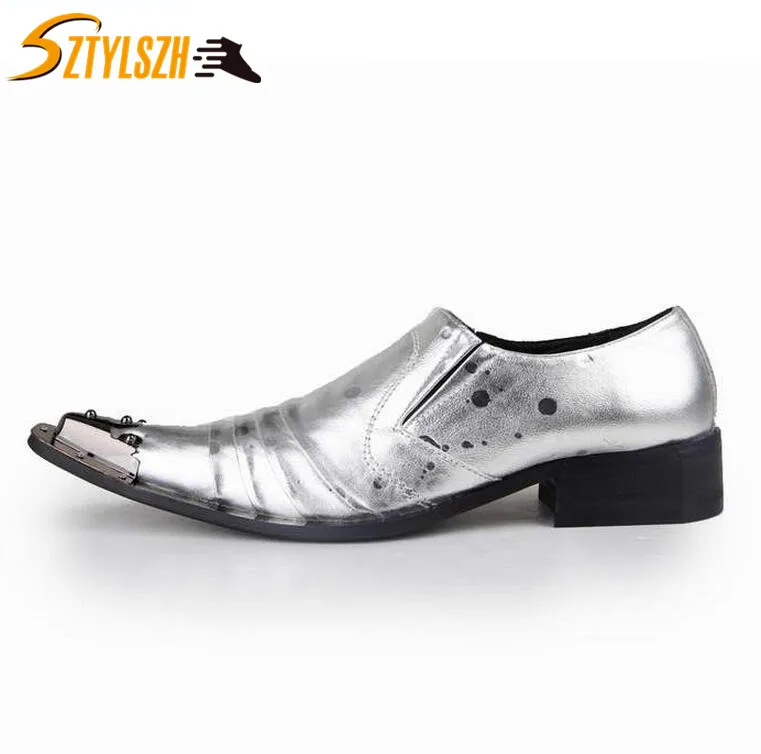 

New Business Classic Silver Men Dress Shoes Man Genuine Leather Sanke Wedding Shoes Social Male Night Club Shoes Zapatillas