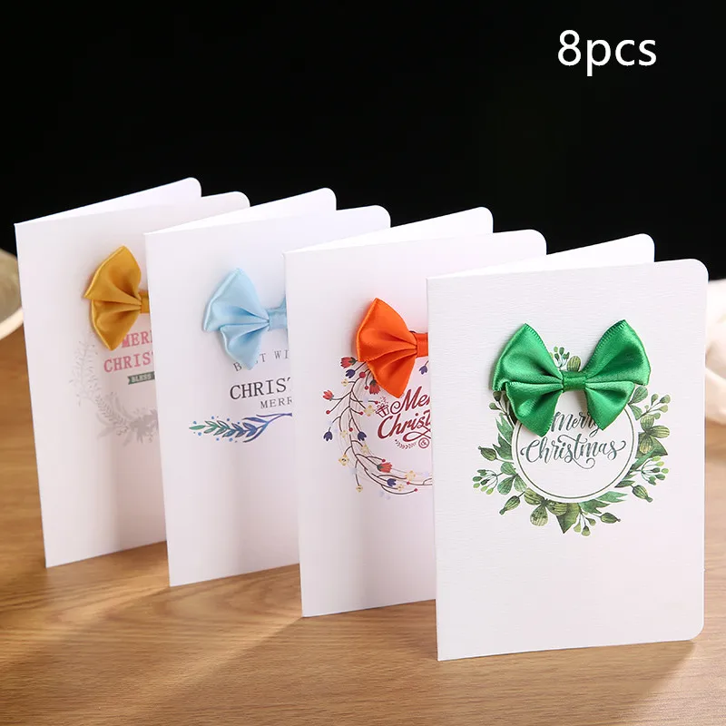 

8pcs Small Fresh Bow Christmas Eve Gift Blessing Small Card Thanksgiving Christmas Gift Card Thank You Cards Birthday Cards