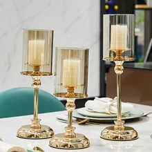 Candelabro de hierro de estilo europeo para mesa doméstica, accesorios de lámpara de cena con velas, conjunto de candelero nórdico de lujo