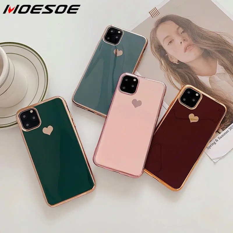 Гальванический чехол для телефона с сердечком iPhone 11 Pro Max XR XS X 7 8 6 6S Plus
