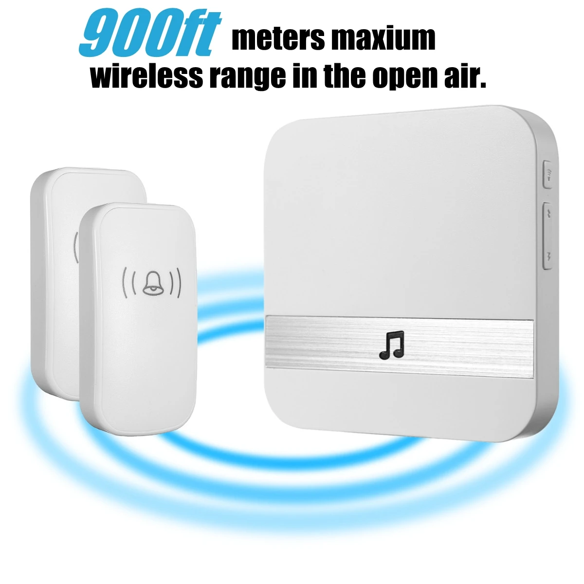 300M Waterproof LED Wireless Doorbell EU/US/UK Plug 52 Songs Chime Door Bell SOS Easy Install 2 buttons 1 receiver