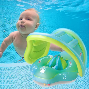 

Swimbobo Inflatable Baby Swimming Ring Pool Float Safety Inflatable Circle with Inflatable Sunscreen awning For Kids 0-6-Years