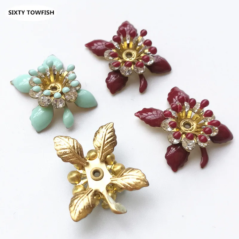 5 Pieces/lot 8 styles Copper Filigree Rhinestone Flower Slice Charms Base Setting DIY Jewelry Accessory Findings