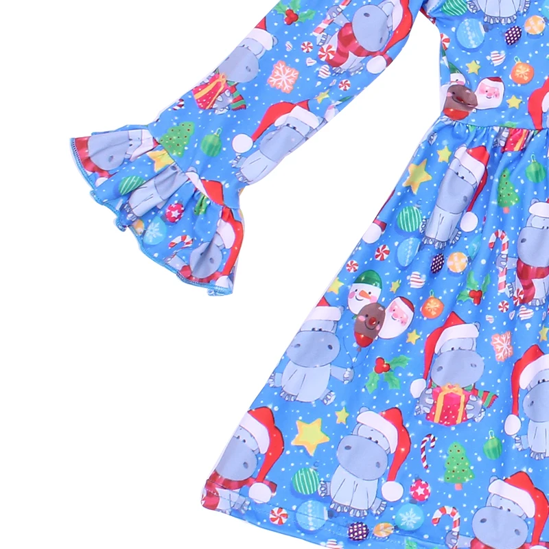 Милое Платье для малышей с рисунком из мультфильма «Снег»; одежда для рождественской вечеринки с длинными рукавами и оборками; детское синее мягкое Эксклюзивное Платье из мягкого молочного шелка