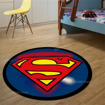 

JM Round Carpet Batman Superman Printed Soft Carpets Anti-slip Rugs Superhero Computer Chair Mat Floor Mat for Home Kids Room