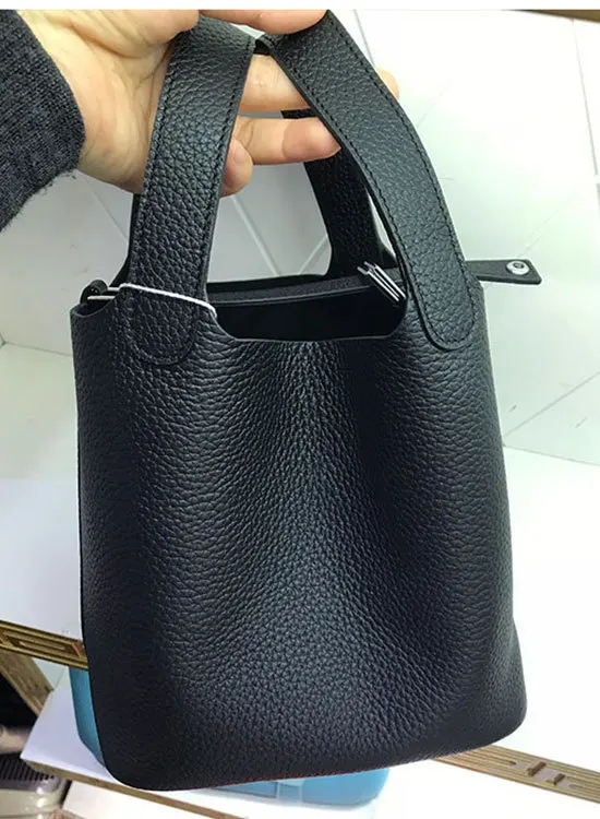 22cm Кожаная сумка через плечо, кожаная женская сумка, корзина для овощей, настоящая кожаная сумка, простая сумка-мешок с зернистой текстурой личи - Цвет: 22cm