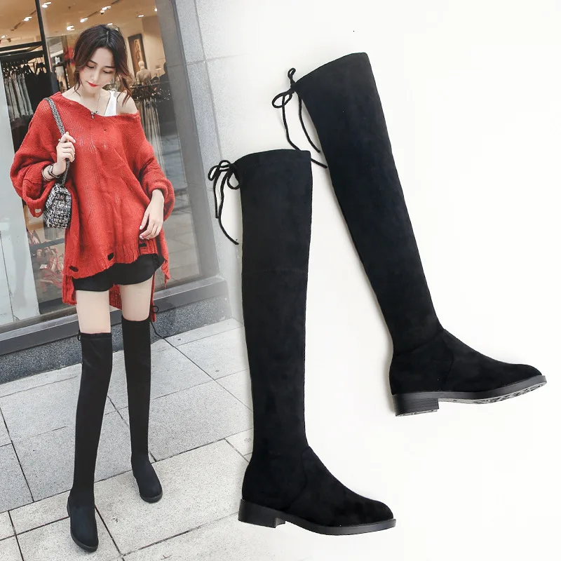 

Boot Woman Shoe Spring Shoes Shoes Overknee Boots Long Boots Woman Increase Flat Bottom Increase Thin Elastic Woman Boots
