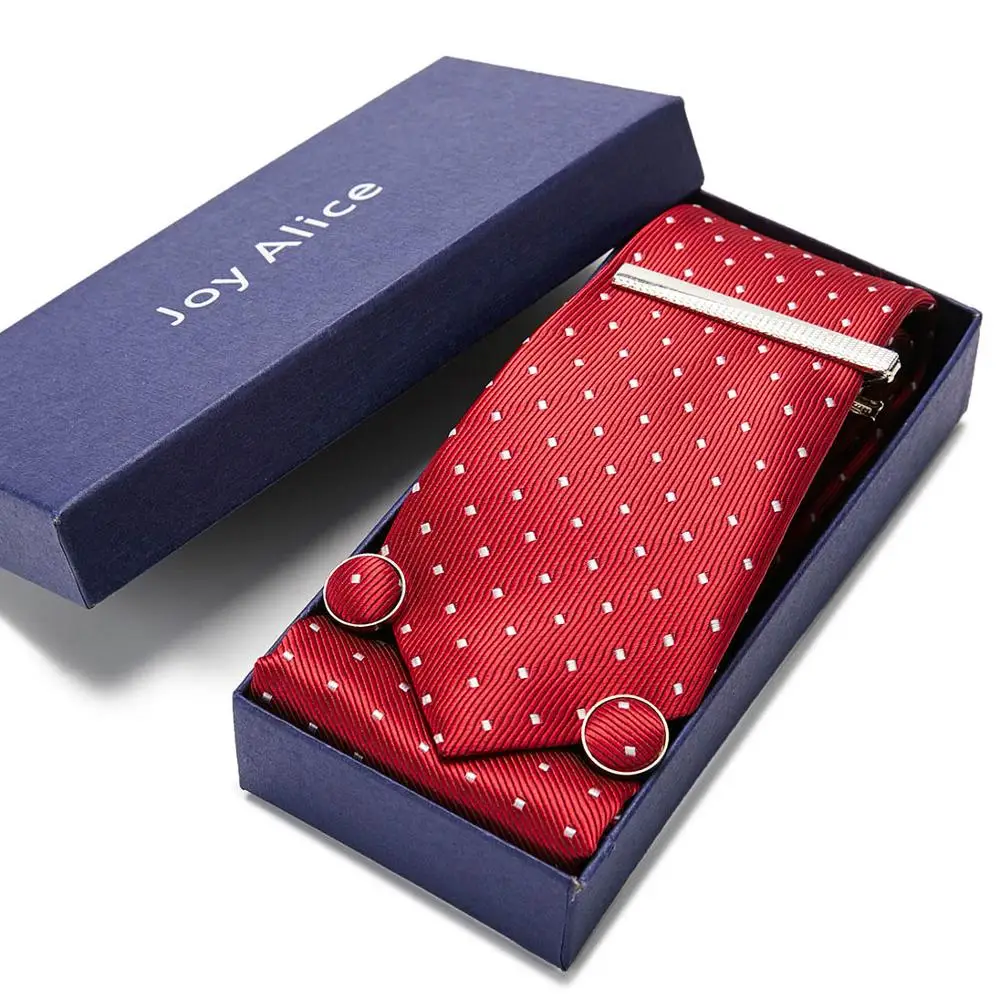 

Wedding Dot Necktie Polyester Jacquard 7.5cm 100% Silk Handkerchief&Cufink&Tie Clip&Tie Set Wedding Party Flomal Gift for men