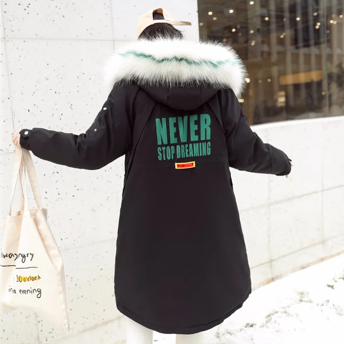 

2019 Dongdaemun Autumn And Winter New Style down Jacket Women's Long Loose Casual Large Fur Collar Waist Hugging Cotton Overcoat