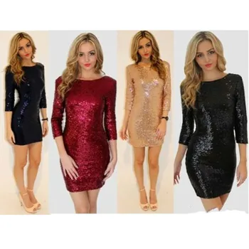

BGW Scoop Neck Three Quarter Sleeves Sequined Mini Cocktail Dresses V Zipper Back Vestidos De Cerimonia Pelo Joelho 2019