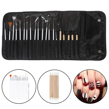 

20 Pcs/Set Professional Painting Pen Nail Art Decorations Brush Set Tools For False Nail Tips UV Nail Gel Polish + Pouch Bag