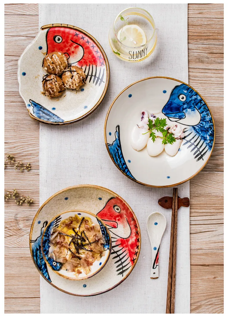 Японский стиль ручная роспись рыбы керамическая тарелка для дома стейк фруктовый десерт торт хлеб глубокое блюдо роспись керамическая посуда тарелка