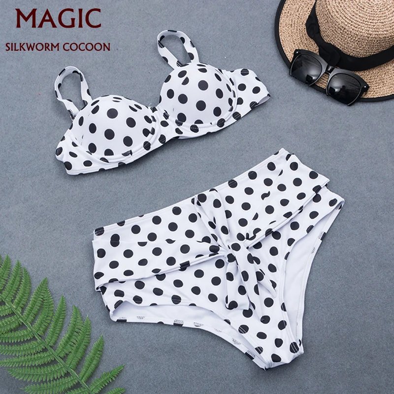

Black Point Print Bikini Set Push Up Tankini Swimsuit Women High Waist Lace-up Swimwear Two Piece Suits Bathing Suit Beach Wear