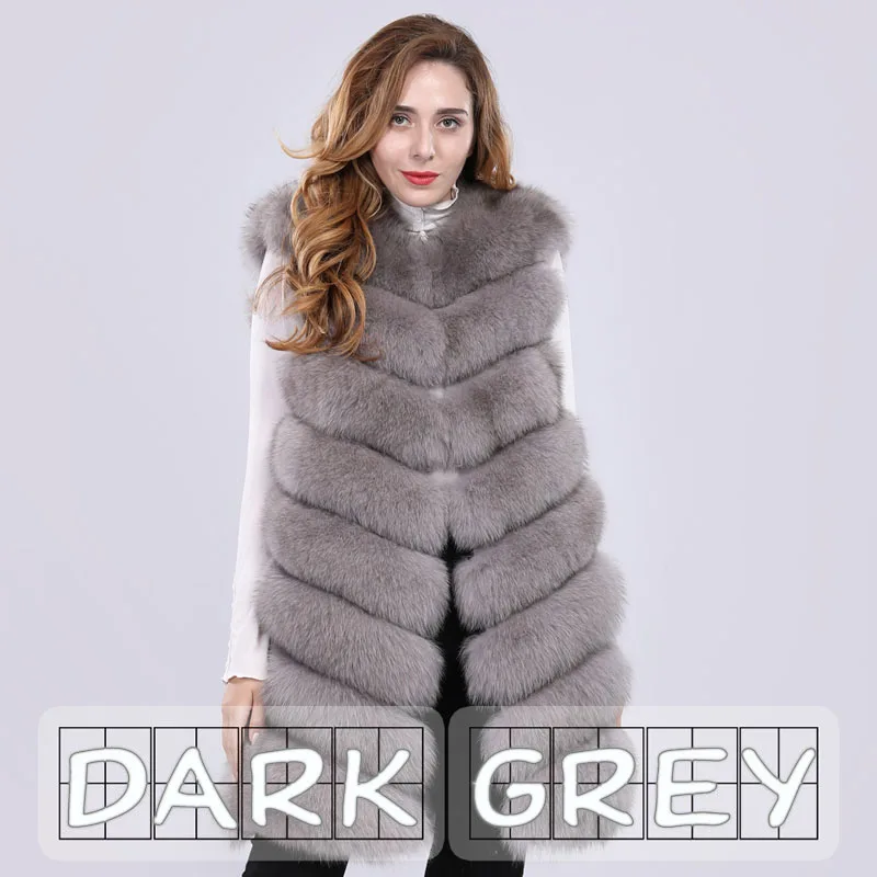 dark grey Женский жилет из натурального Лисьего меха, зимний бренд, Модный женский жилет из натурального меха, роскошный натуральный Лисий мех, пальто без рукавов - Цвет: dark grey