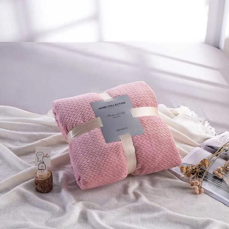 Домашнее утолщенное теплое одеяло двустороннее зимнее диванное офисное Клетчатое одеяло переносное постельное белье покрывало для детской комнаты - Color: pink wheat