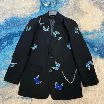 

SONDR2020 New Autumn Fashion Casual Long Sleeve Patchwork Notched Single Breasted Loose Print Blazer Coat Women SD008