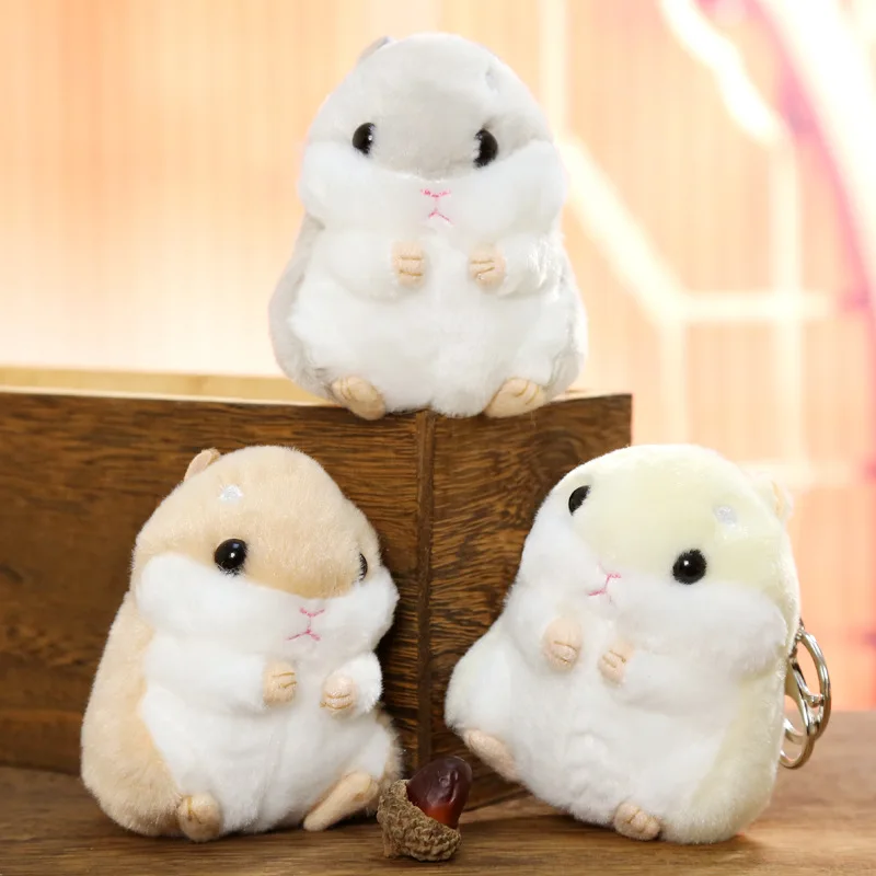 Mini Plush Hamster Keychains Toys Stuffed Hamster Faux Rabbit Fur Pompom Fluffy Trinkets Car Handbag Pendant Key Chian Ring Hold