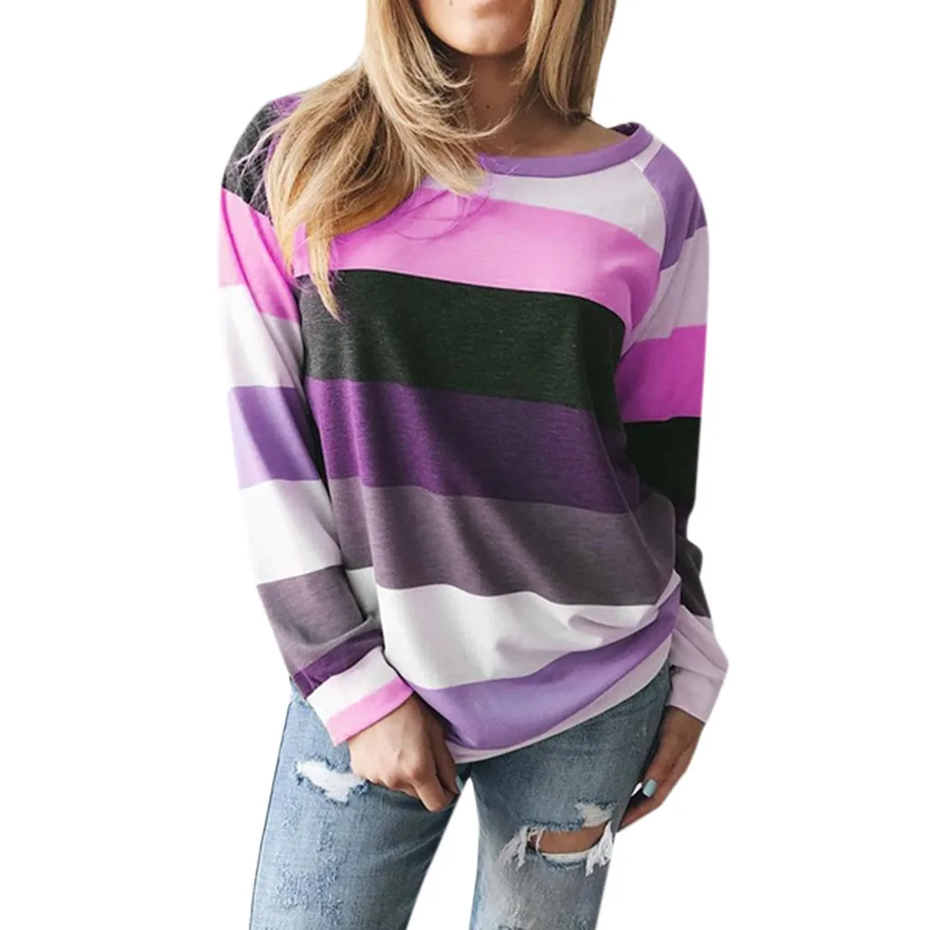 

Womens Tops and Blouses Spring Autumn Casual Loose Striped Pullover Europe and The United Lady Tops tee shirt femme 2019 NEW