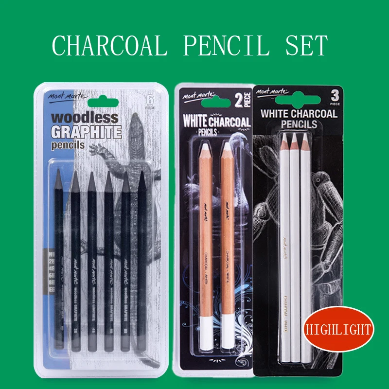 Mont Marte White Charcoal Pencils 3pce, Highlighting, Sketching & Drawing