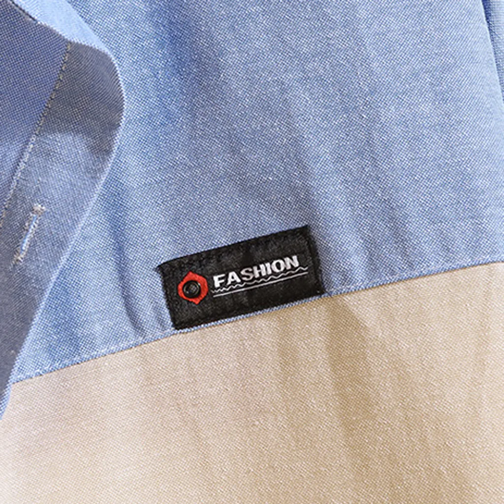 Autumn Men's Blouse Shirts Casual Colour Collision Patchwork Long Sleeve Mens Clothing Vintage Streetwear Men Dress Shirts Tops