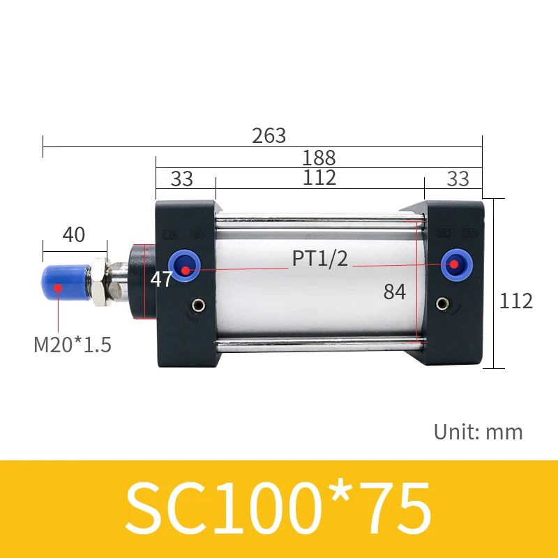 SC стандартные Воздушные цилиндры диаметр 32~ 63 мм двойного действия пневматический цилиндр 75~ 150 мм ход цилиндр из нержавеющей стали аппаратное обеспечение - Цвет: SC100-75