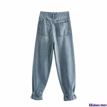 

Denim Pants 2020 Spring High Waist Trousers Women Vintage Blue Jeans Pants Belt Leg Opening High Steet