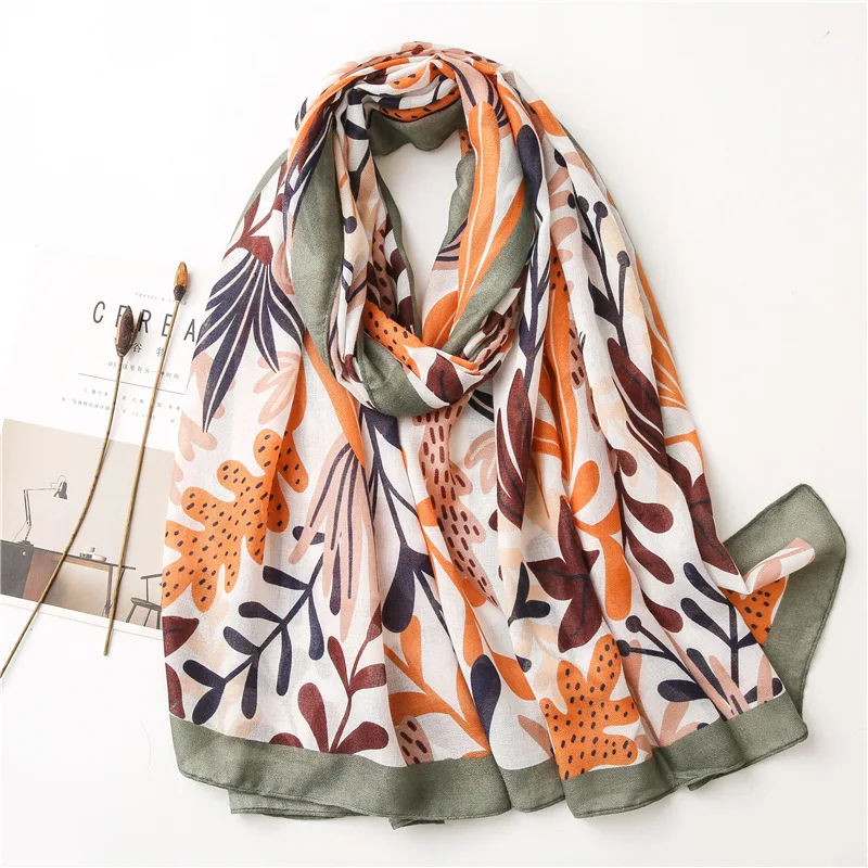 

2020 New Leaf Print Scarves And Shawls Women Long soft Leaves Trendy Wrap Hijab Free Shipping