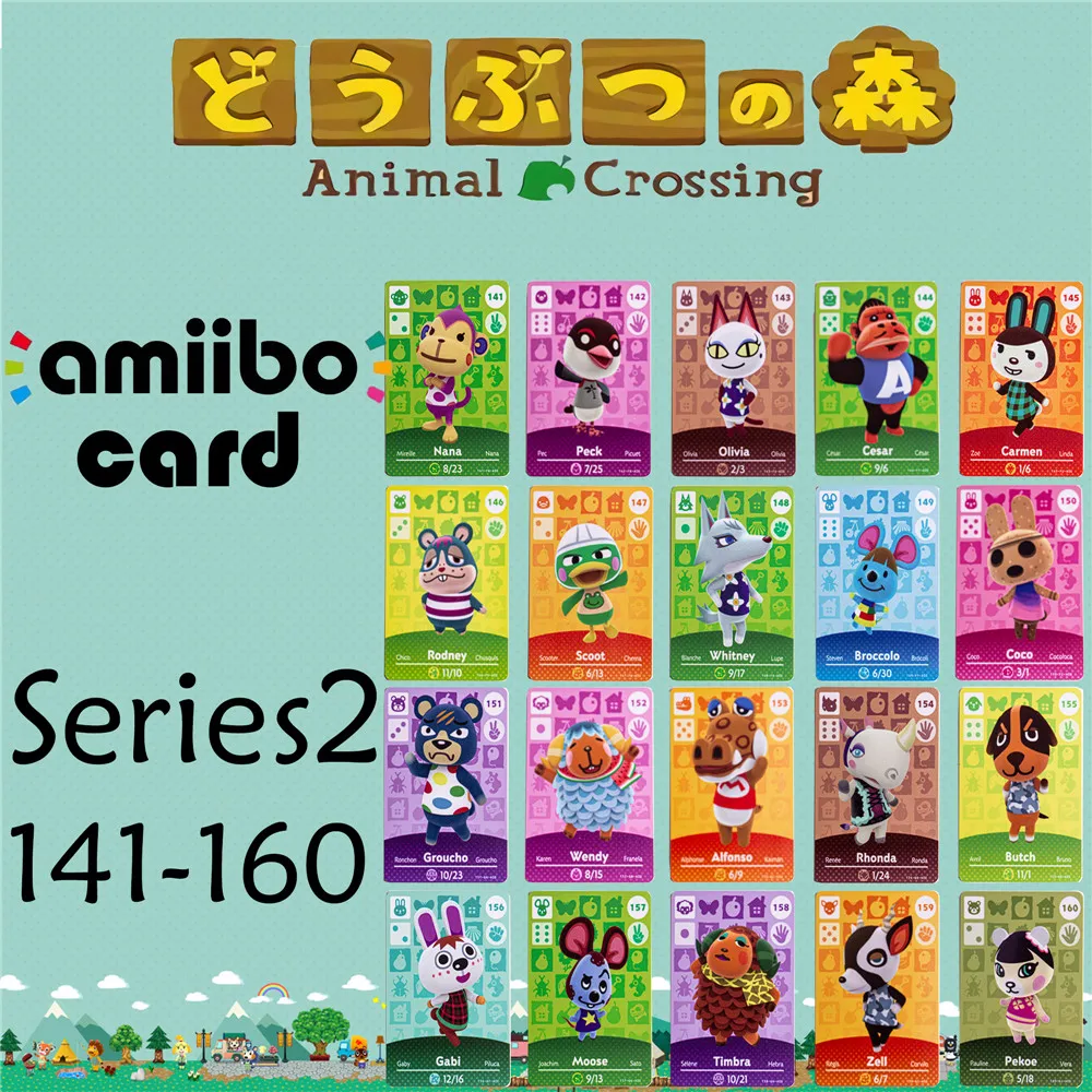 

Animal Crossing Genuine data New Horizons Game Amiibo Card For NS Switch 3DS Game Set NFC Cards Series2 141-160 Matte material