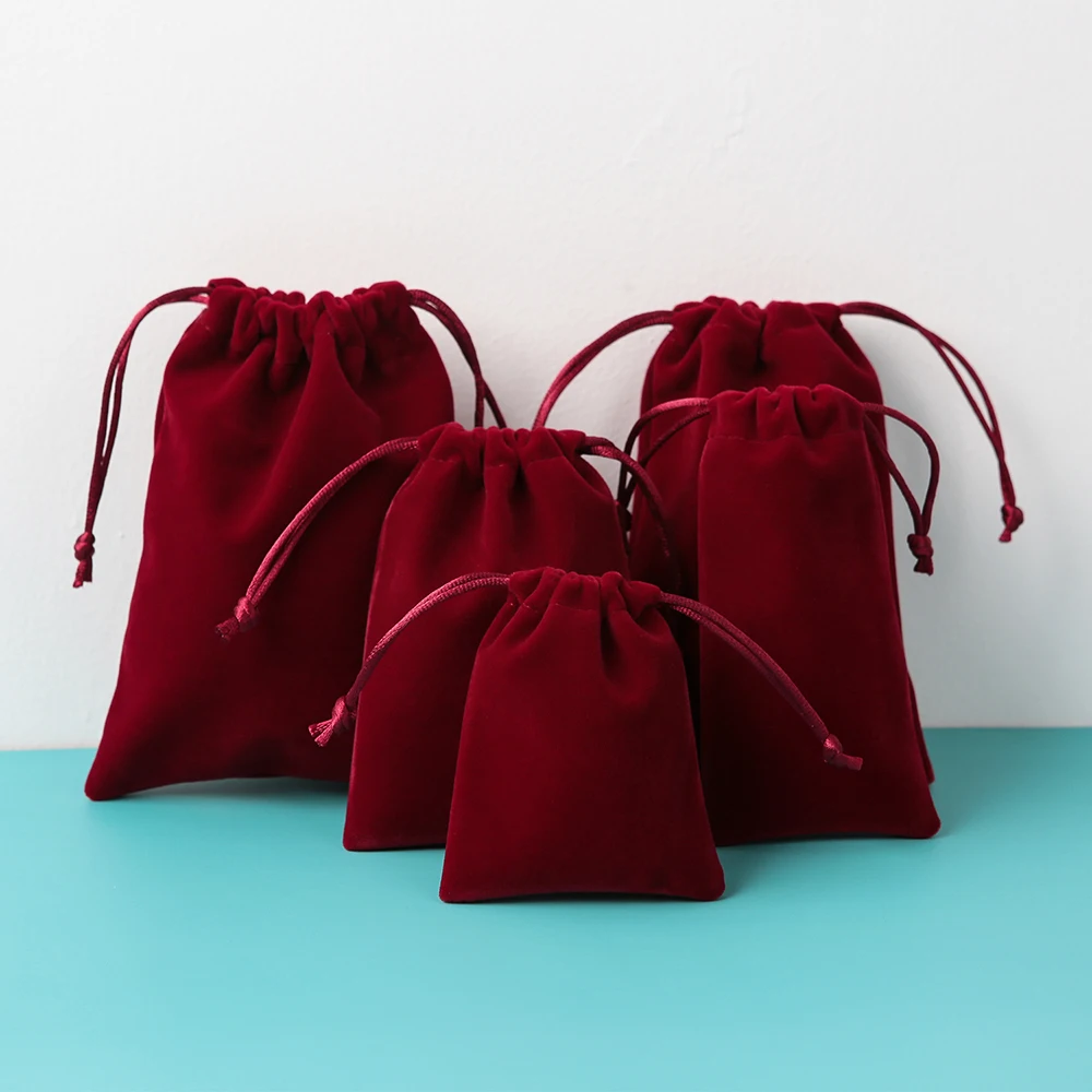 100 Pcs/Lot Custom Logo Brand Velvet Drawstring Small Gift Bag Jewelry Organizer Packaging Pouch Wedding Favors Party Candy Bag
