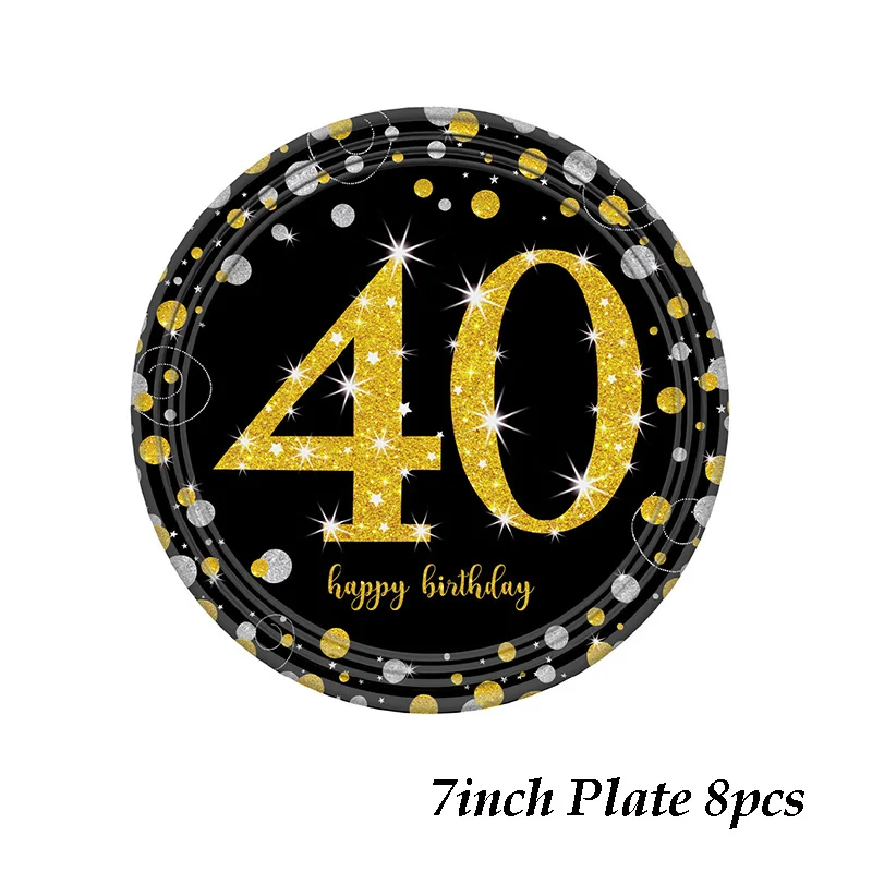 7inch plate 8pcs Посуда для вечеринки в честь Дня рождения для детей Золотая фольга бумажная тарелка салфетки под чашки DIY украшения 40th с днем рождения - Цвет: 7inch plate 8pcs