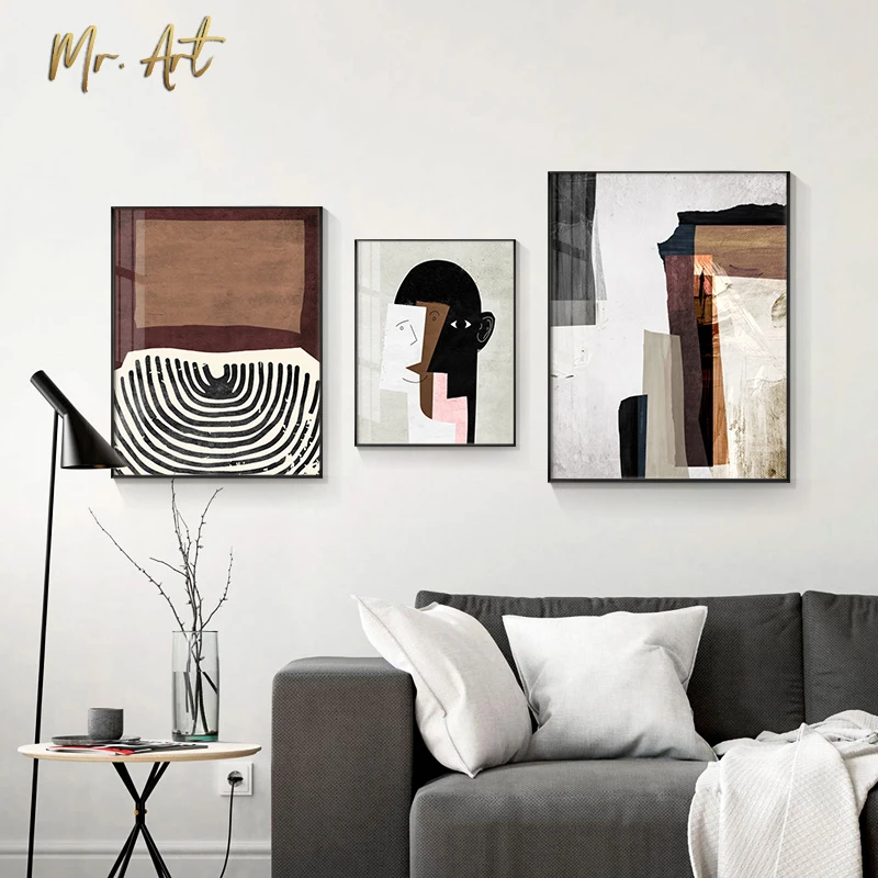 

Modern Abstract Canvas Painting Figure Outline Retro Color Poster Print Wall Art Picture for Living Room Nordic Home Decoration
