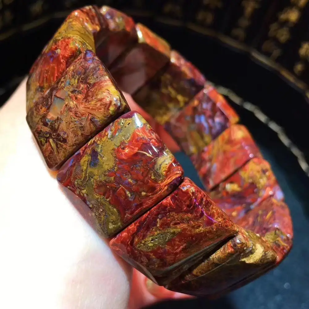 

100% Natural Pietersite Yellow Red Gemstone Rectangle Beads Stretch Bracelet 20x15mm Bangle Women Men From Namibia AAAAAA