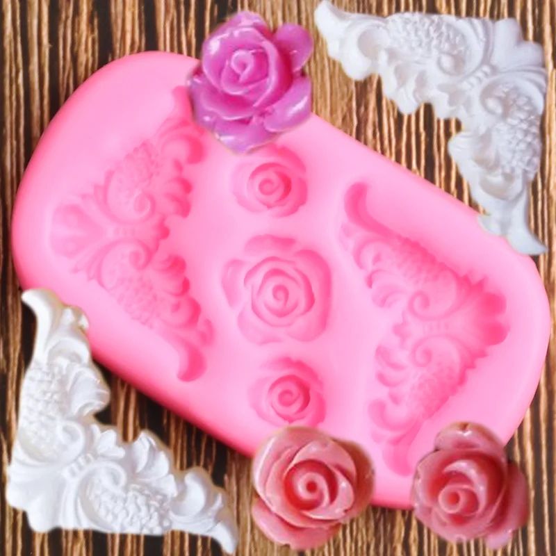Rose Flower Relief Border Silicone Molds DIY Wedding Fondant Cake