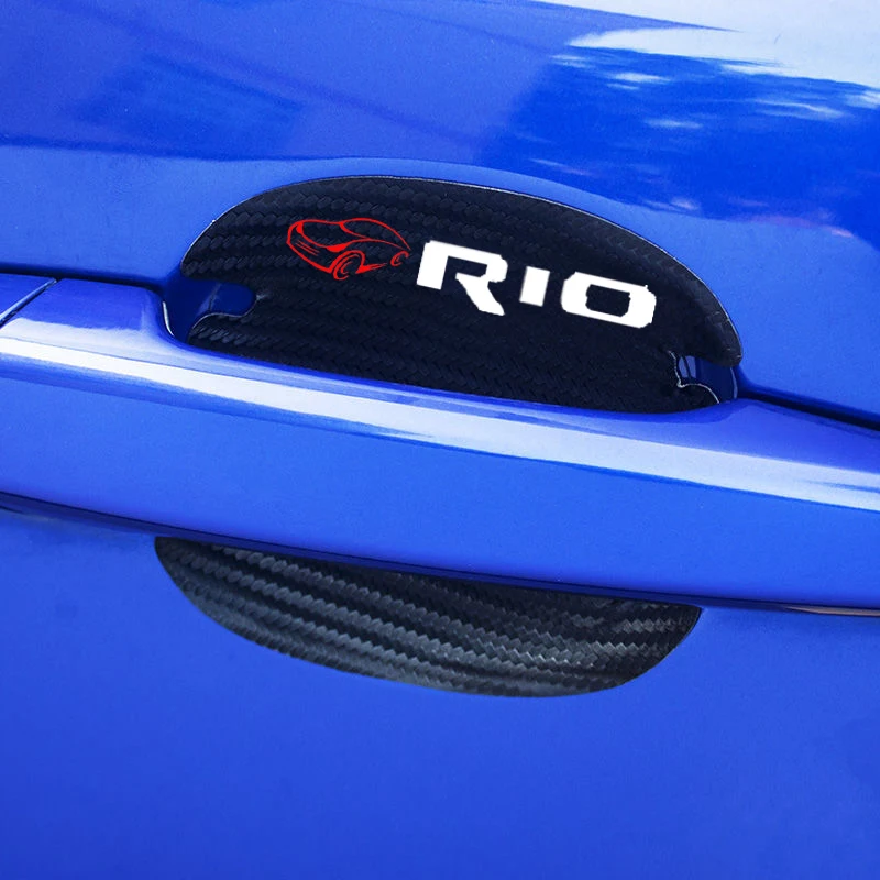 

4PCS Car Door Cover Film Handle Scratch Door Bowl leather Sticker for kia rio2 3 4 x line Carbon Fiber Car Stickers Accessories