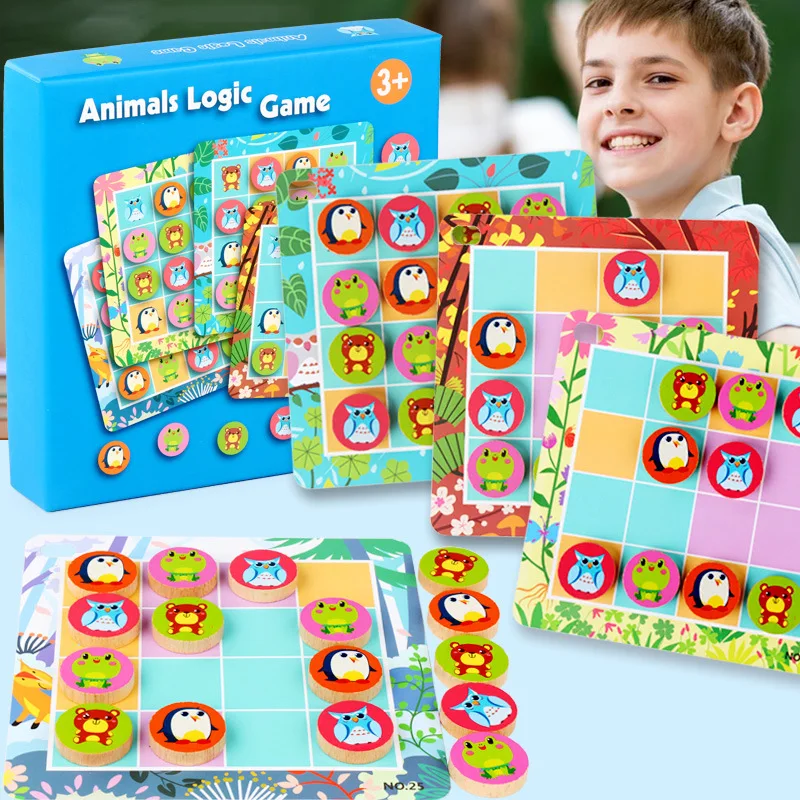 

Animal Logical Thinking Sudoku Sixteen Grids Game Infants 3-6-Year-Old Educational Tabletop Toys Board Game