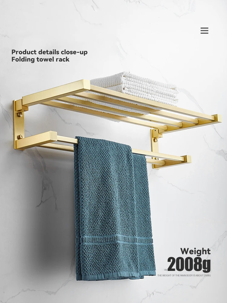 Gold Fold Down Towel Rack Brass Towel Bar Toilet Paper Holder