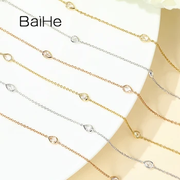 شراءBAIHE الصلبة 18K الذهب الأصفر 1.5ct/2.4ct الكمثرى الزبرجد/مورغانيتي 1.0ct/1.5ct الماس سترة سلسلة غرامة مجوهرات القلائد الطويلة