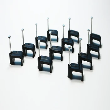

freeshipping 100pcs/lot Flat nail Cable clamp Clips 4 5 6 7 8 9 10 12 14 mm For Wire Plastic black With Fixing Nails