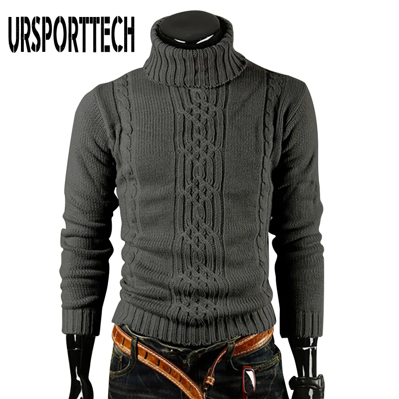 Turtleneck Sweater Pullover Winter Men Jacquard Mens Autumn URSPORTTECH Linen High-Lapel