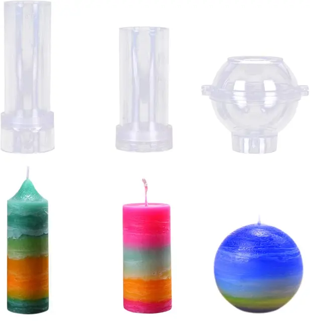 Candle Molds for Candle Making Plastic Pillar Ball Sphere Mold Large Cylinder Rib DIY Candle Making Supplies Set 6