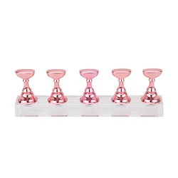 Nail Art Display Stand with Magnetic Tips and Holder Set, Chessboard Design, White and Black, 5-Piece Kit (Plating pink)