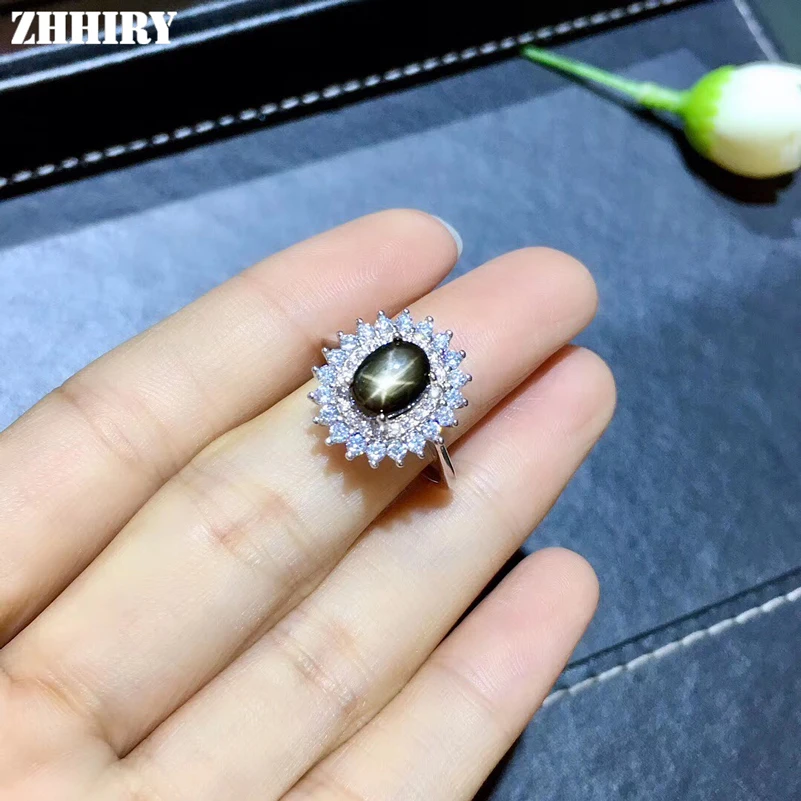 ZHHIRY Подлинная натуральная Звезда Сапфир 925 серебро для женщин кольца драгоценный камень кольцо Настоящее драгоценное прекрасное ювелирное изделие